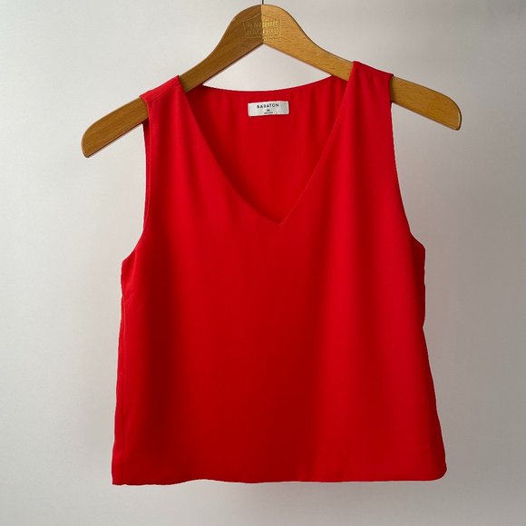Babaton Tops - Aritzia Babaton Orange Cropped V Neck Flowy Crepe Sleeveless Tank, Size XS